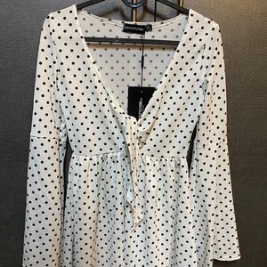 White Polka Dot PrettyLittleThing Dress Size S